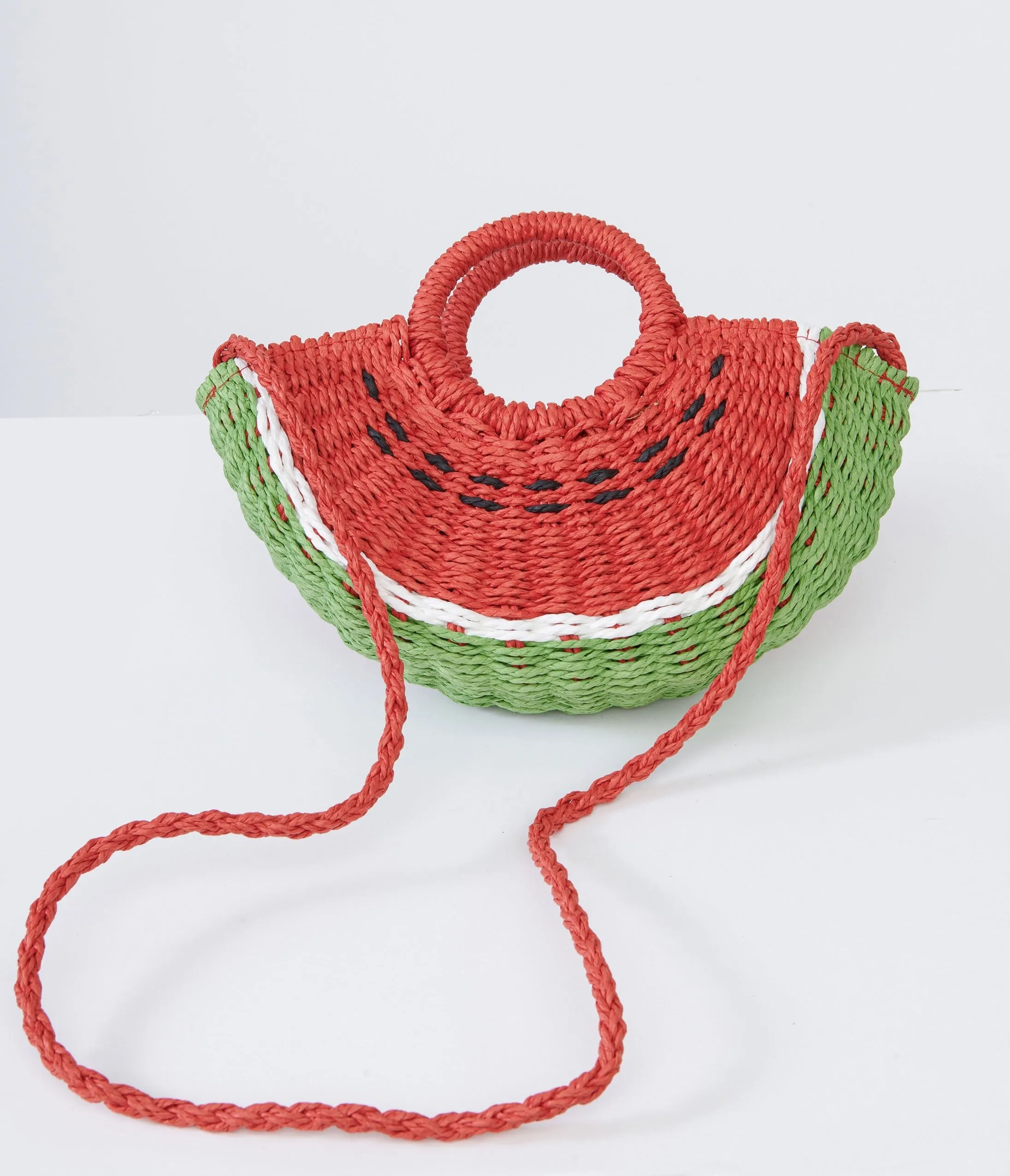 1970s Watermelon Rattan Handbag