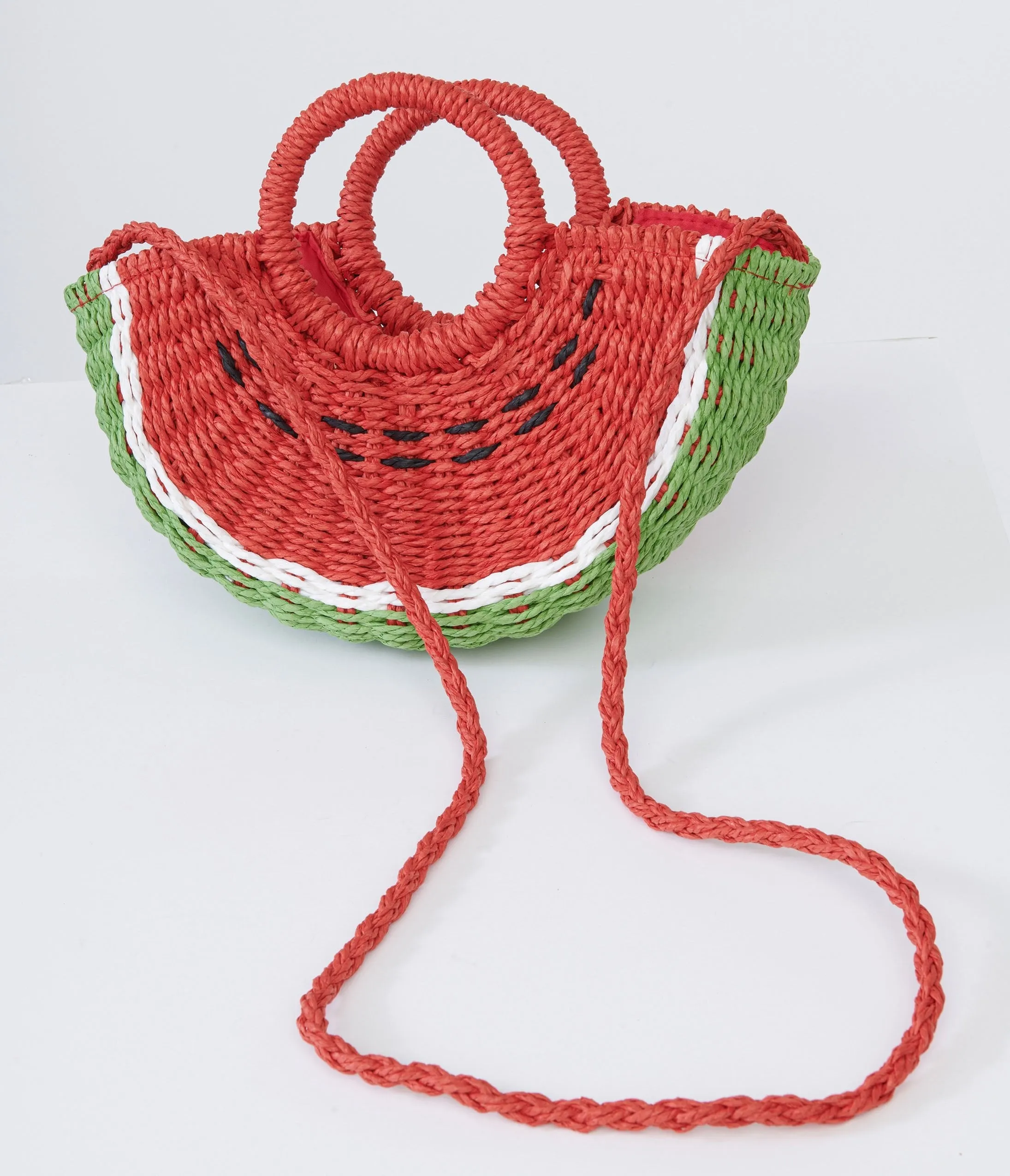 1970s Watermelon Rattan Handbag