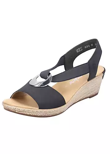 624H6 Ladies Blue Elasticated Sandals by Rieker | Look Again