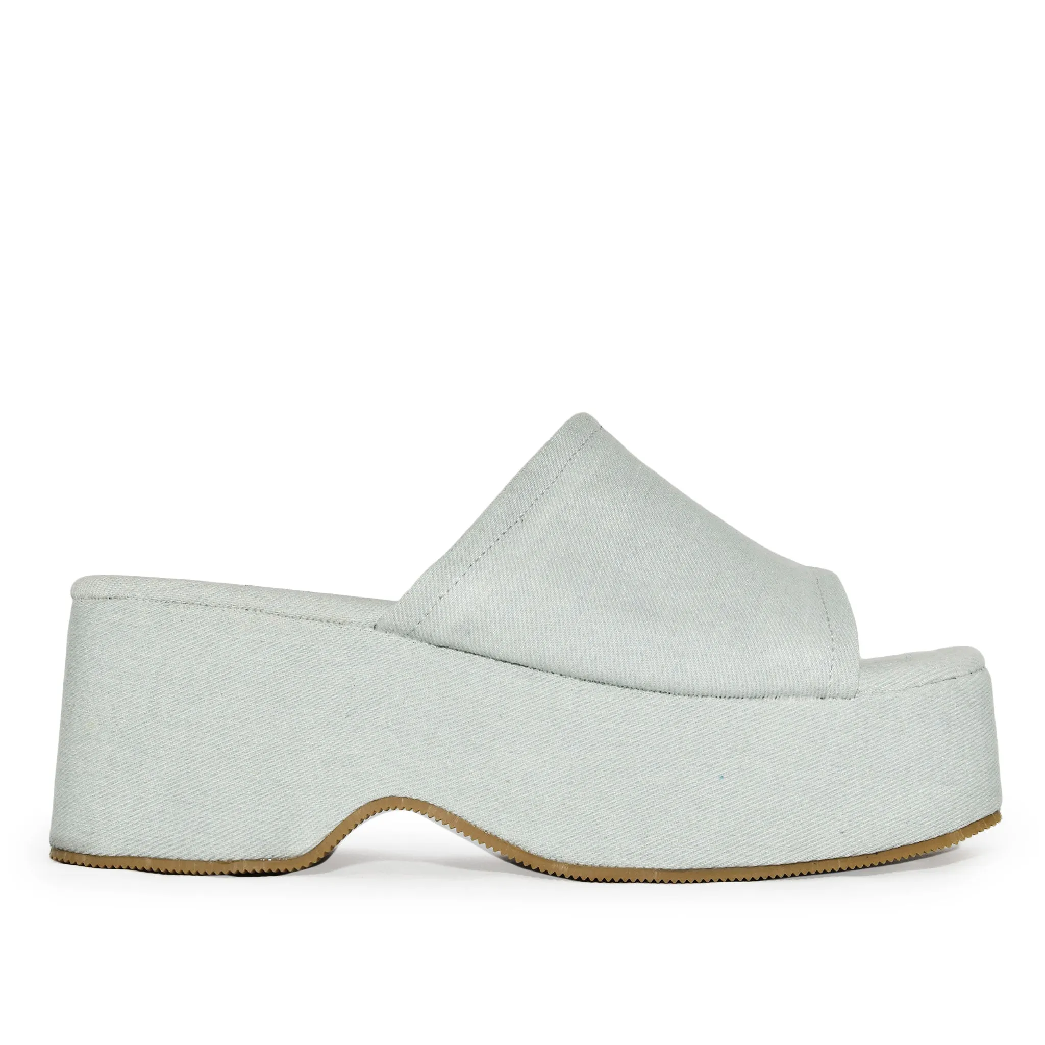 AIDA-01 Platform Square Toe Denim Wedge Mule Slide Sandals