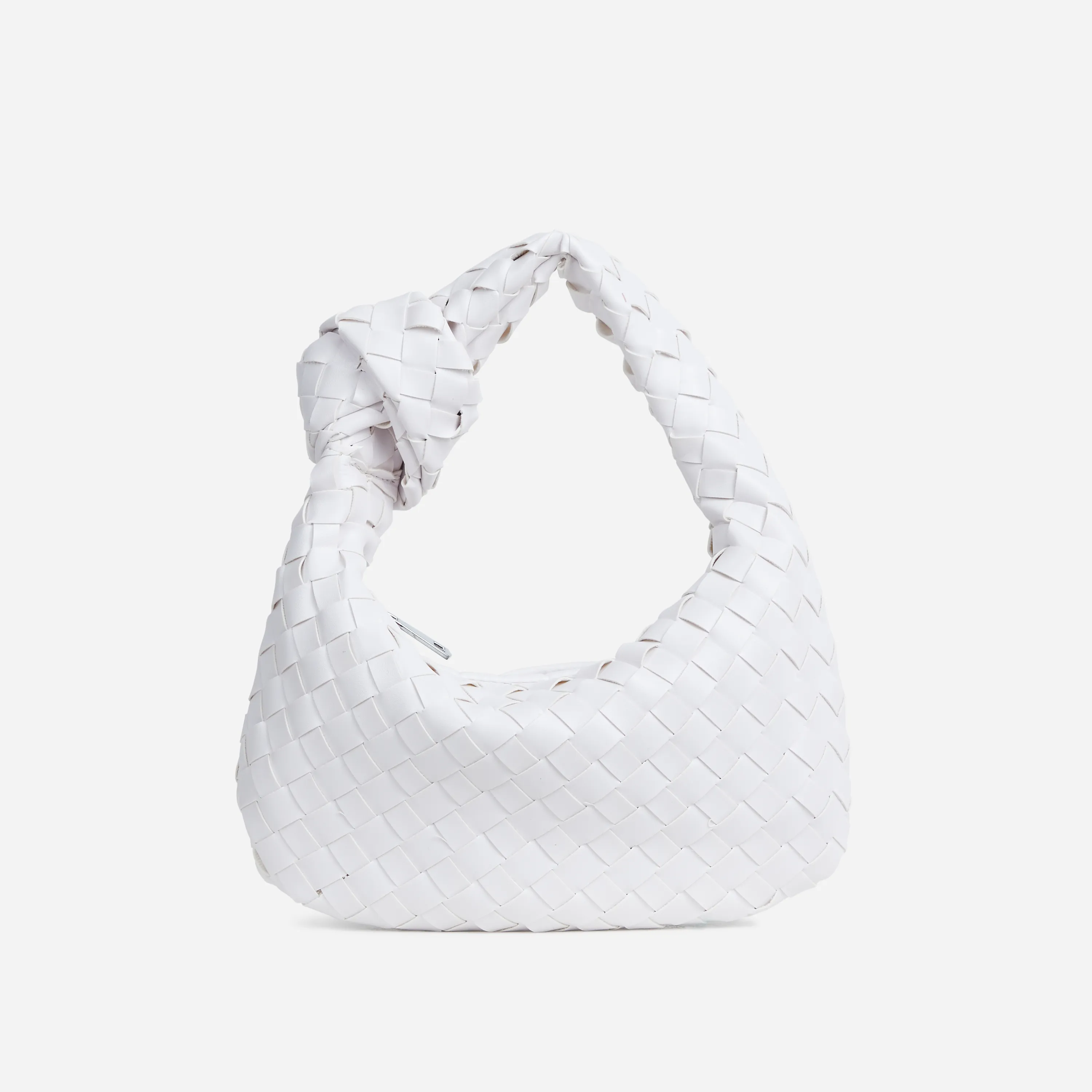 Aitana Woven Knotted Detail Grab Bag In White Faux Leather