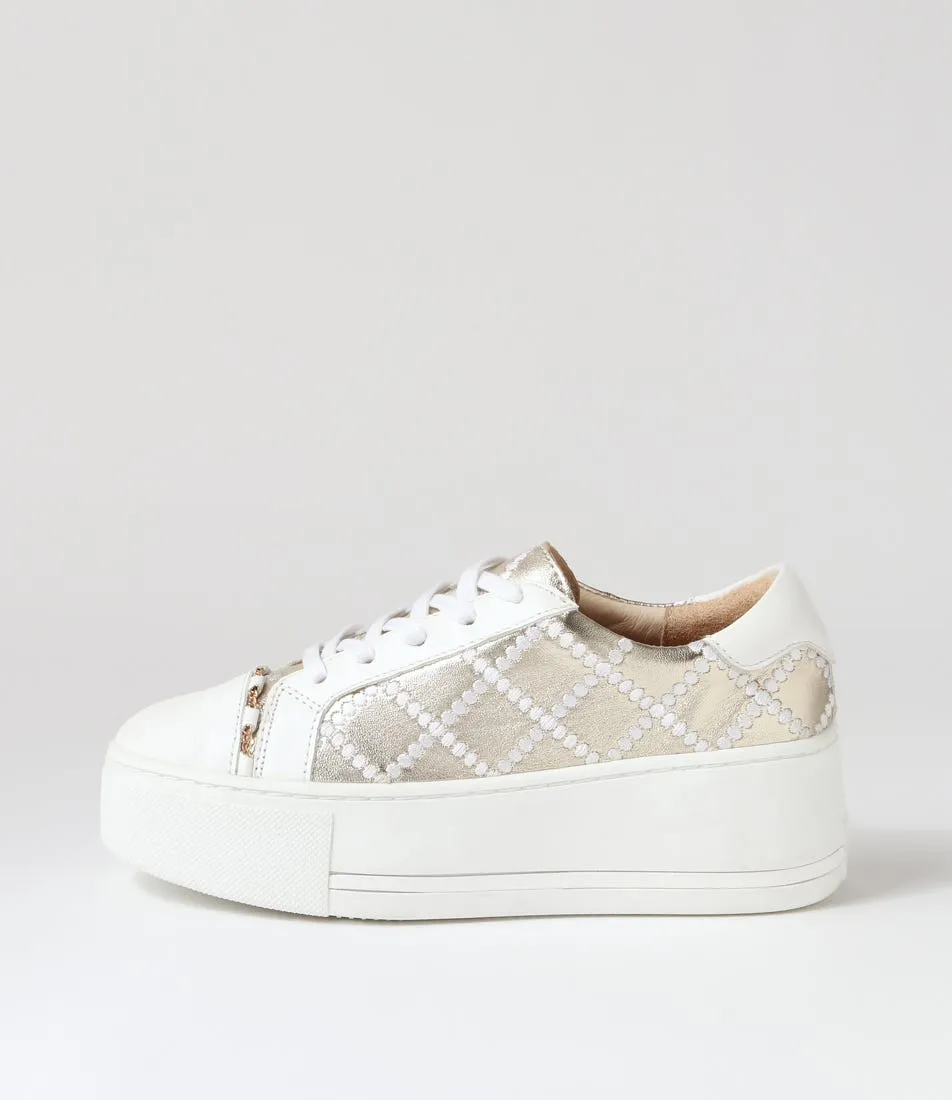 ALFIE & EVIE Frankie White Gold Leather Sneakers