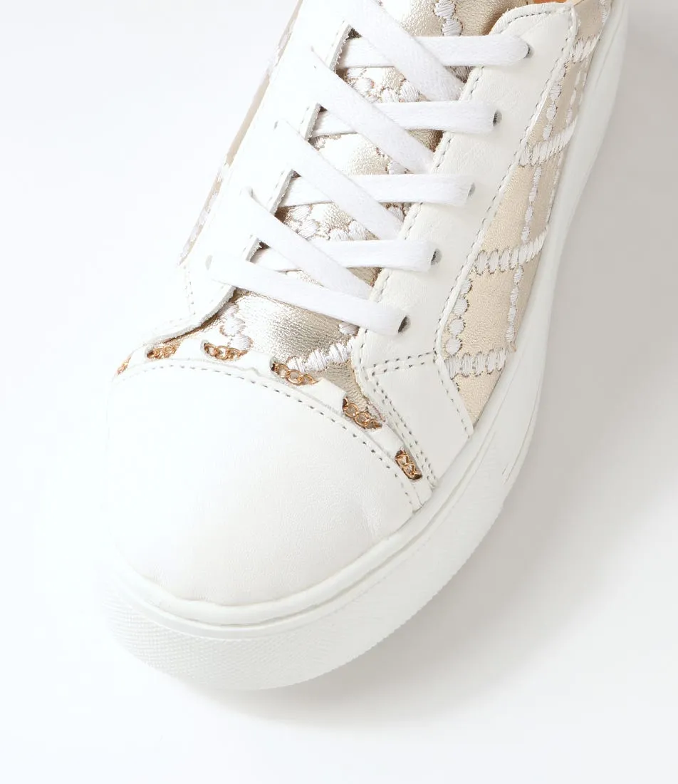 ALFIE & EVIE Frankie White Gold Leather Sneakers