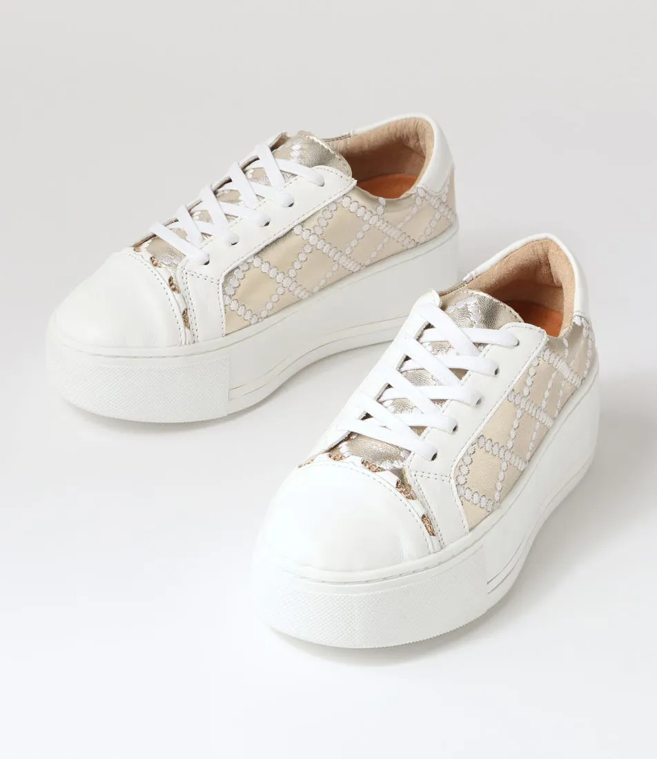 ALFIE & EVIE Frankie White Gold Leather Sneakers