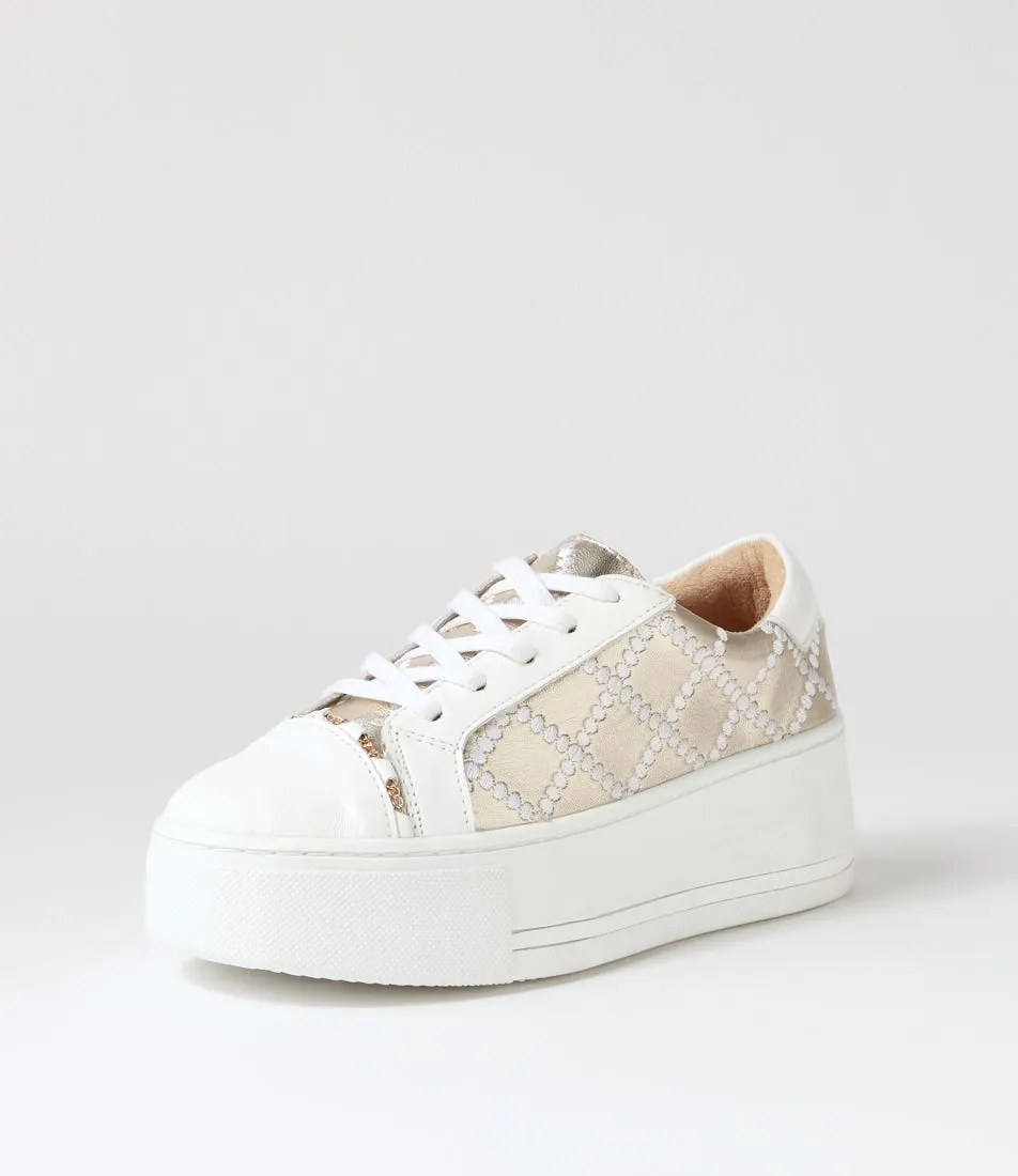 ALFIE & EVIE Frankie White Gold Leather Sneakers