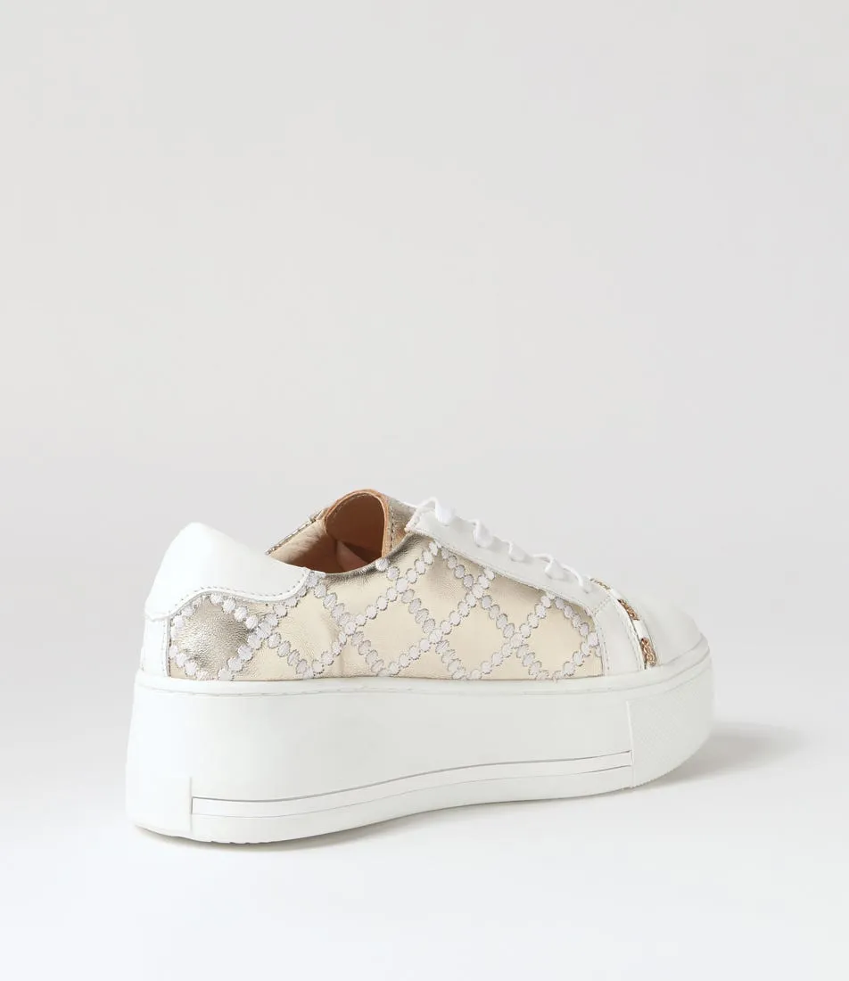 ALFIE & EVIE Frankie White Gold Leather Sneakers