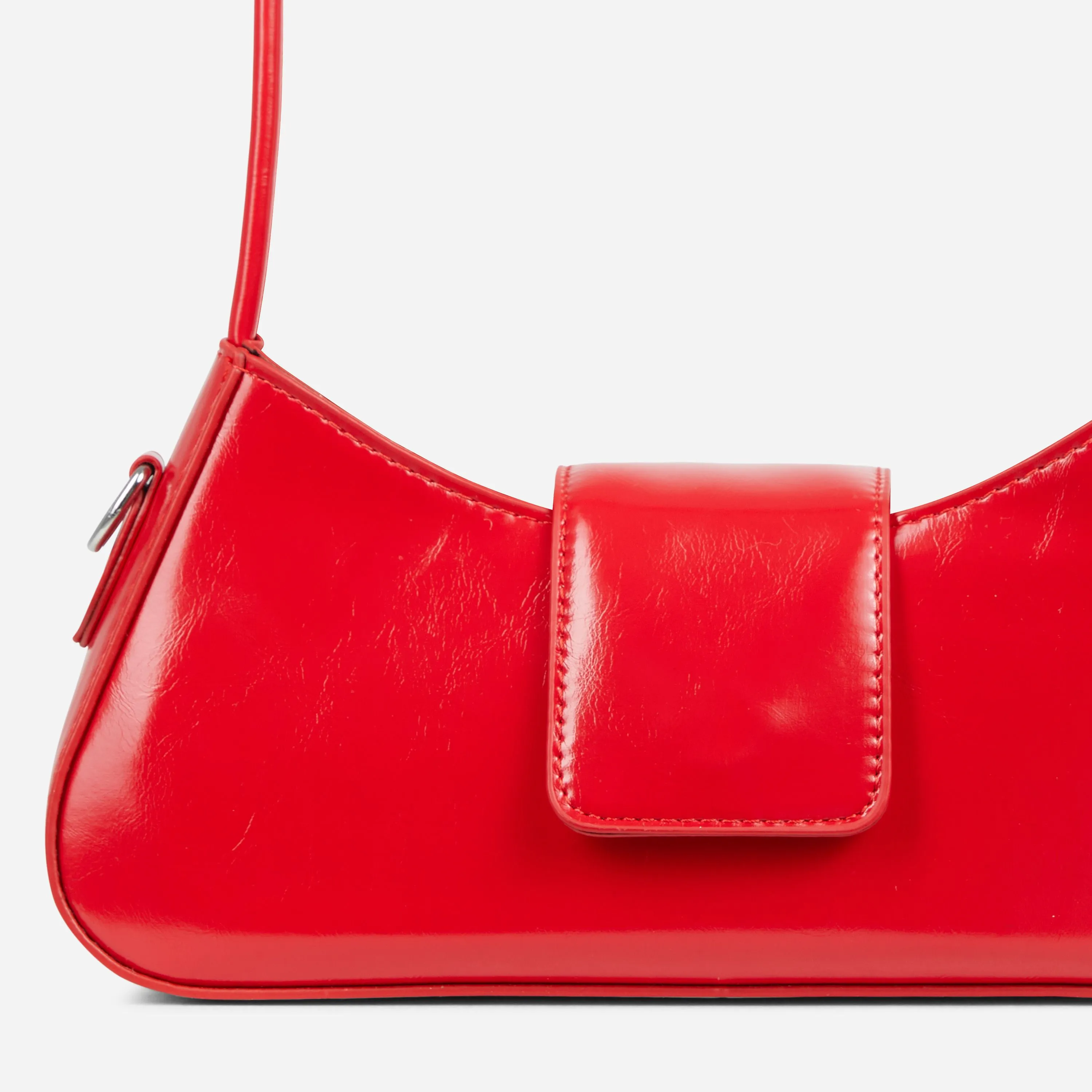 Ambrosia Baguette Shaped Shoulder Bag In Red Faux Leather