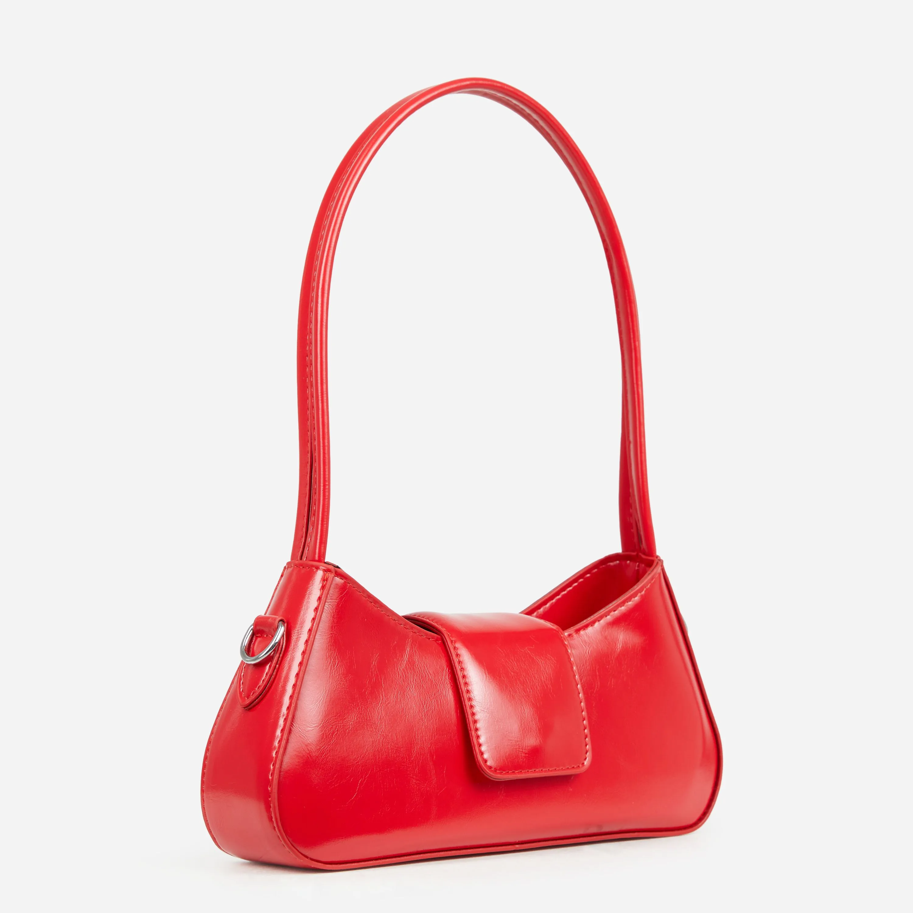 Ambrosia Baguette Shaped Shoulder Bag In Red Faux Leather