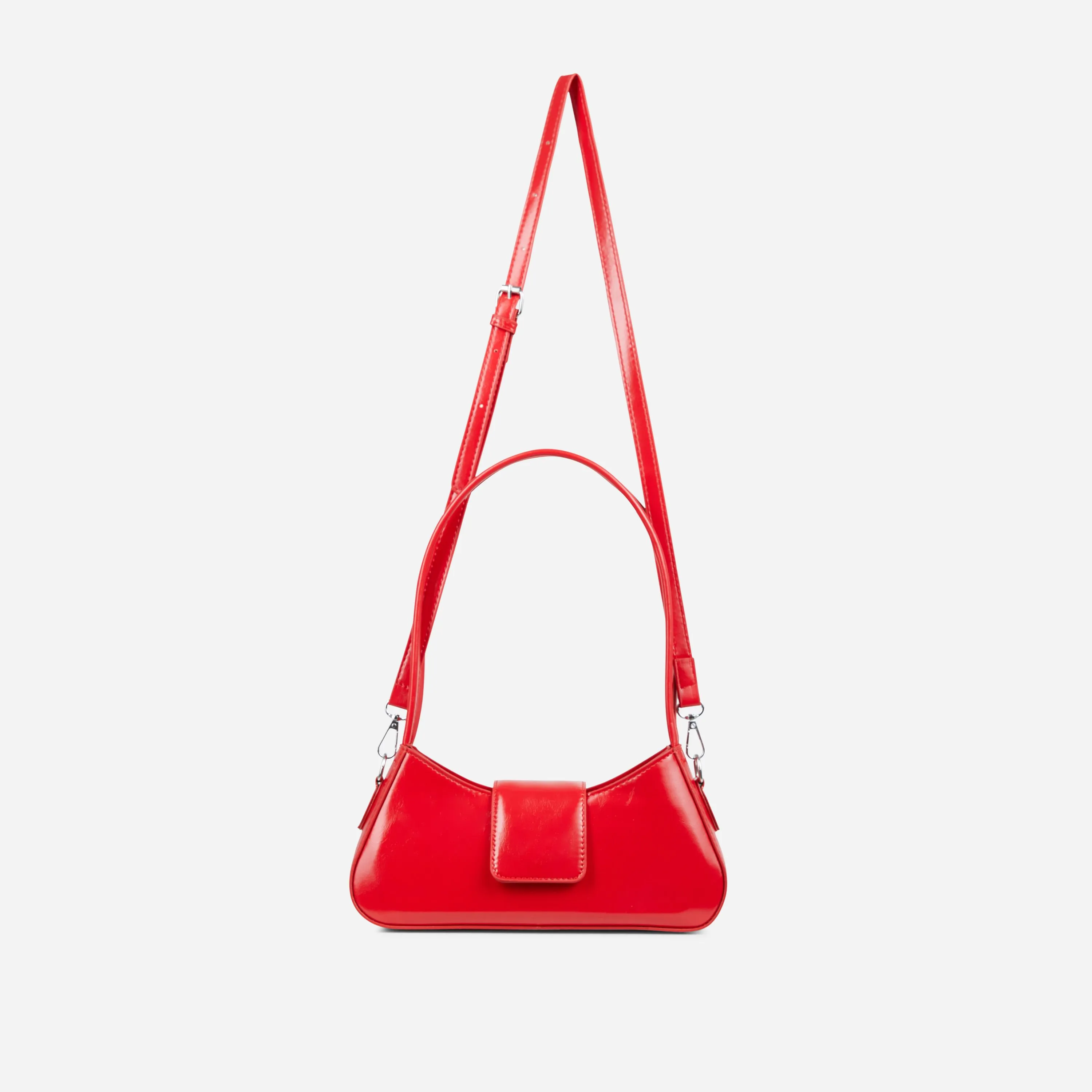 Ambrosia Baguette Shaped Shoulder Bag In Red Faux Leather