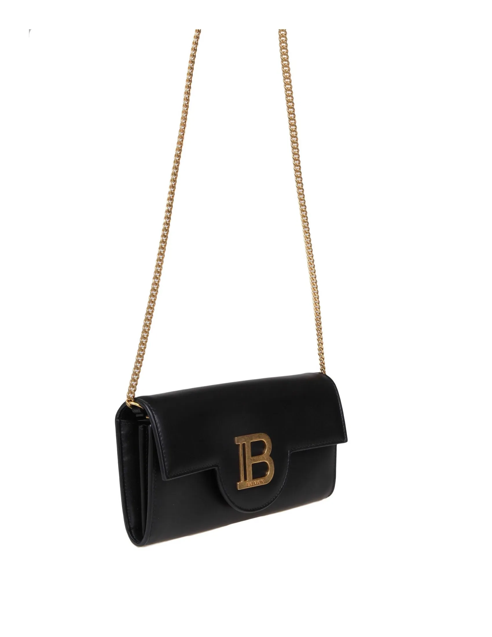 BALMAIN BUZZ WALLET BAG IN BLACK LEATHER