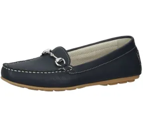 bama Damen Mokassin Echtleder-Slipper mit Metall-Applikation Made in Portugal 1095317 Blau