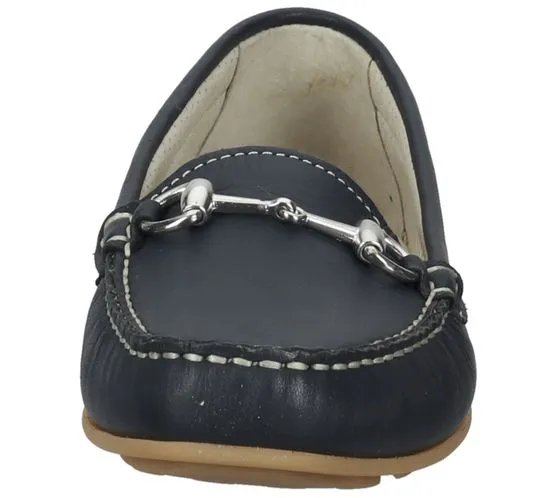 bama Damen Mokassin Echtleder-Slipper mit Metall-Applikation Made in Portugal 1095317 Blau