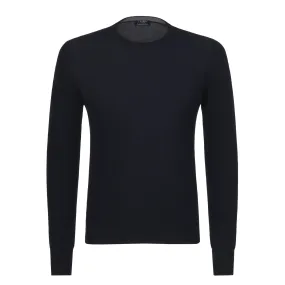  Barba Napoli Crew-Neck Virgin Wool Pullover in Navy Blue