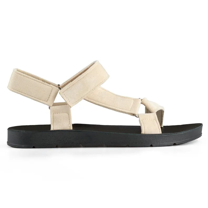 Beige women's sports sandals with Velcro fastening