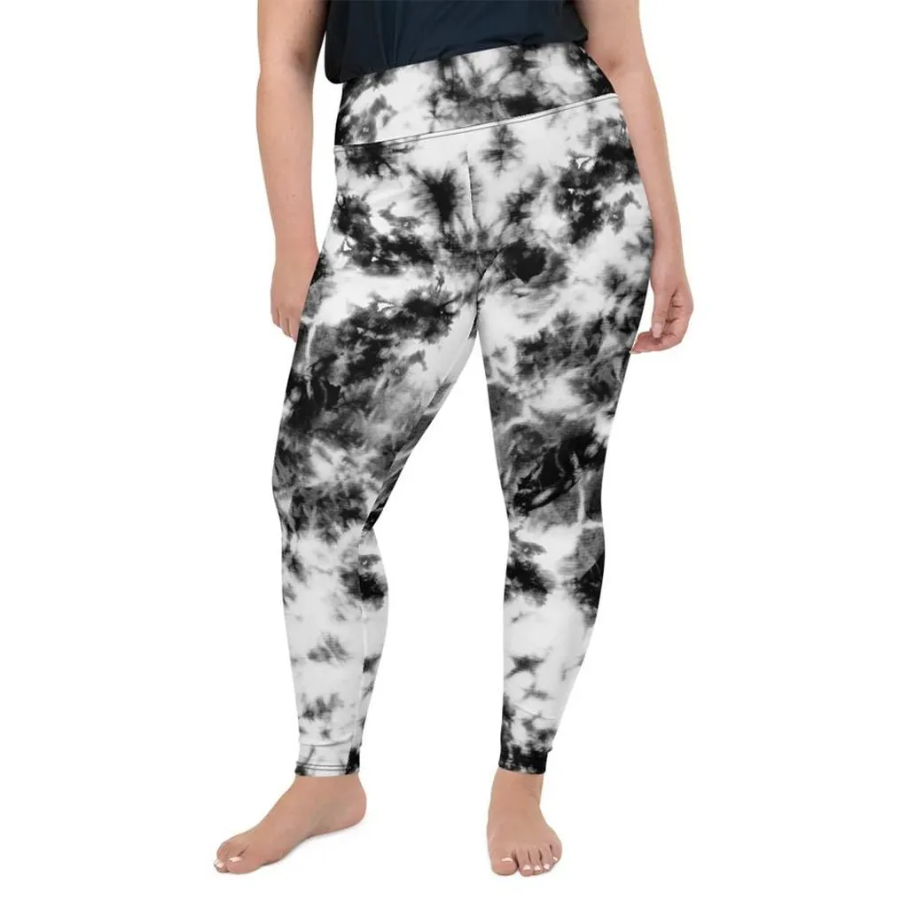 Black & White Tie Dye Plus Size Leggings