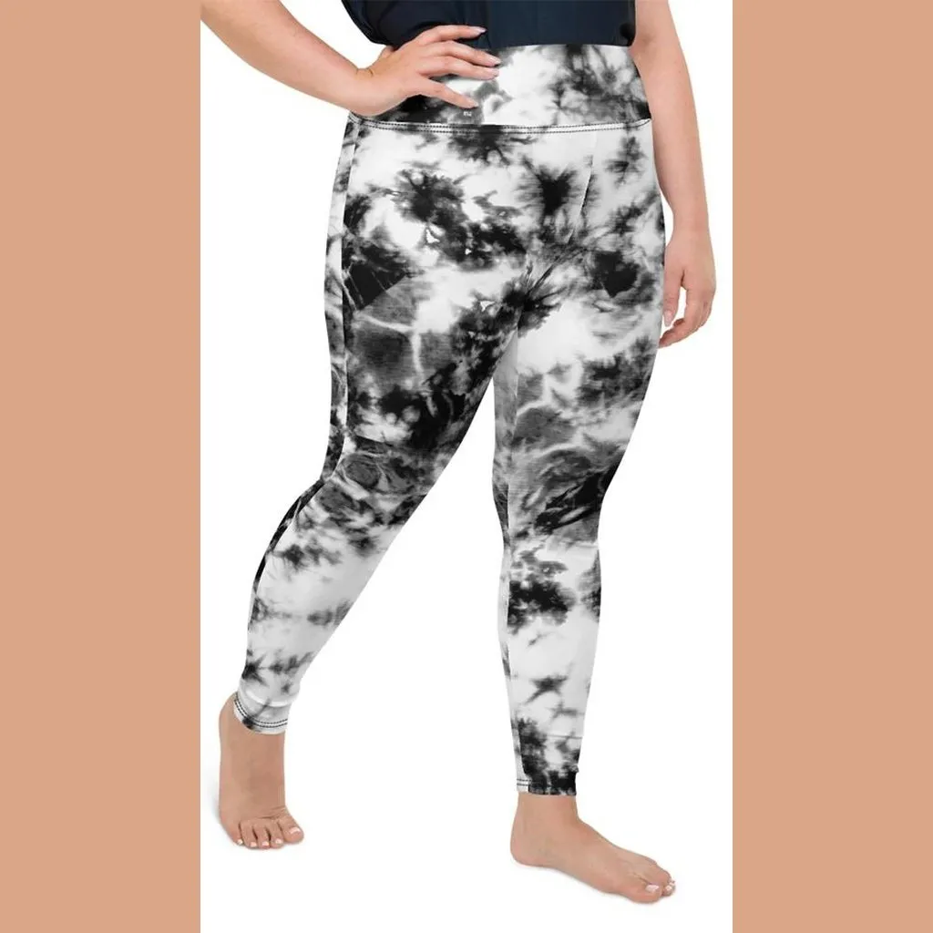 Black & White Tie Dye Plus Size Leggings