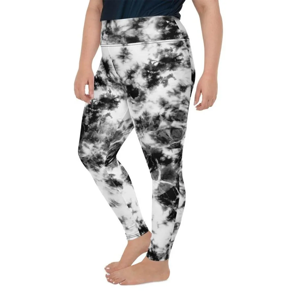 Black & White Tie Dye Plus Size Leggings