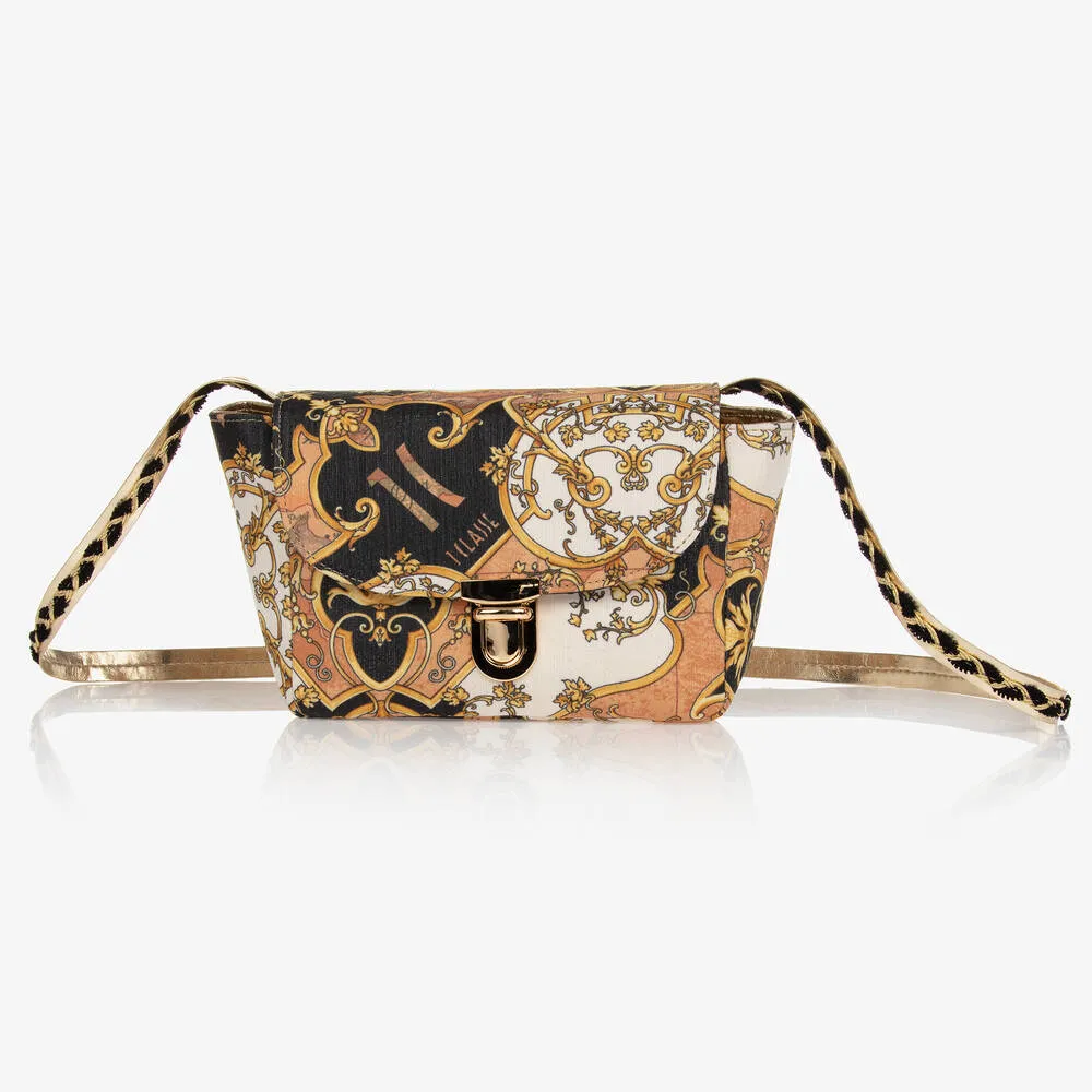 Black & Beige Tile Print Shoulder Bag (23cm)