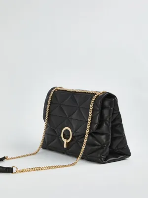 Black Chain Strap Padded Shoulder Bag | Women | George at ASDA