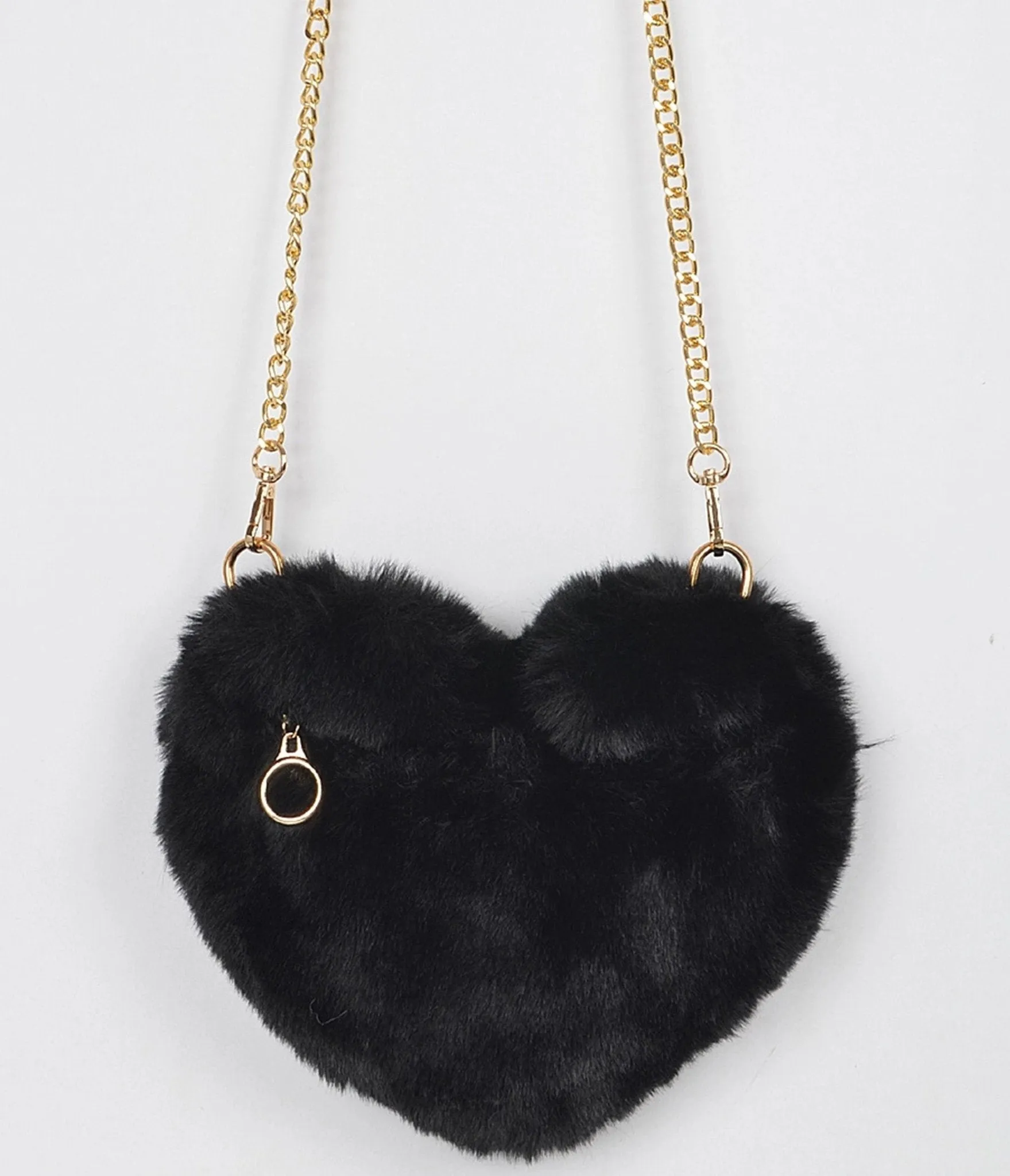 Black Faux Fur Heart Handbag