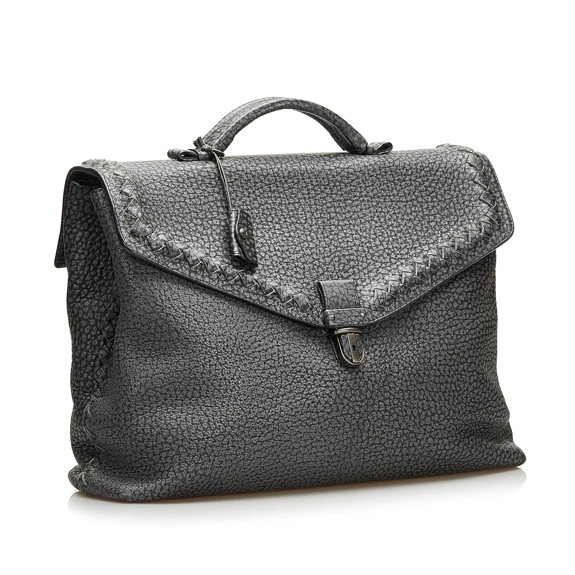 Bottega Veneta Leather Intrecciato Trimmed Business Bag