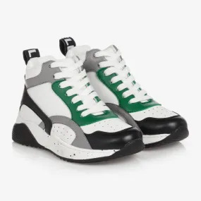 Boys White & Green High-Top Trainers