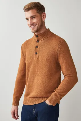 Brown Button-Neck Jumper