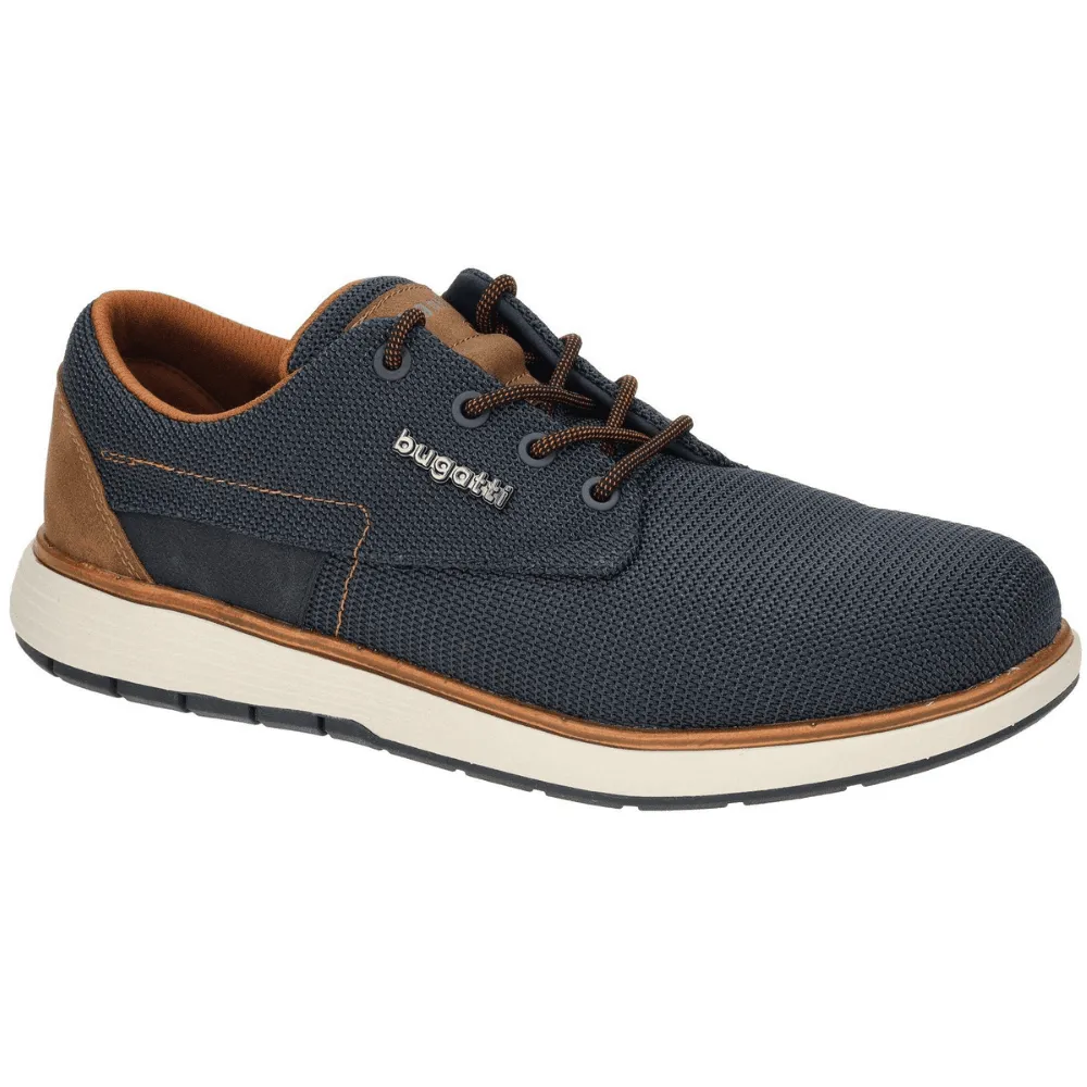 Bugatti Mens AKN03 Navy and Brown Trim Trainers