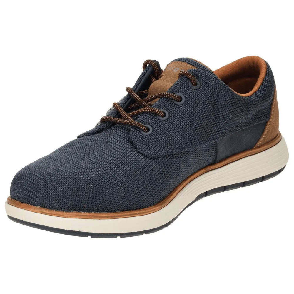 Bugatti Mens AKN03 Navy and Brown Trim Trainers