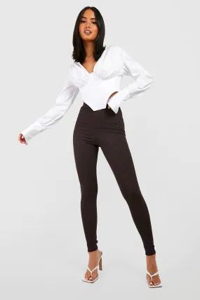 Chocolate Thick Ribbed Mid Rise Basic Leggings