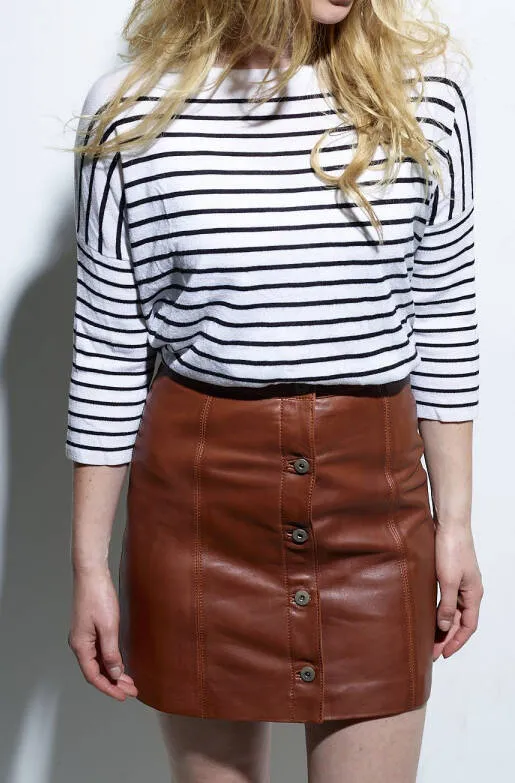 Cognac leather skirt 101468