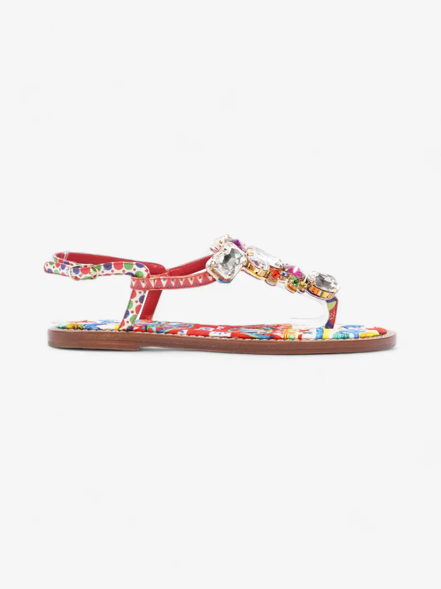 Crystal-Embellished Flat Sandals Multicoloured Leather EU 37 UK 4