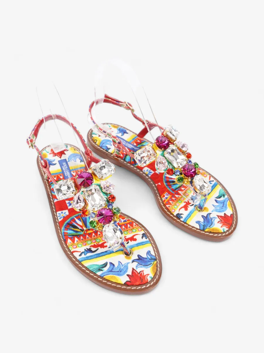 Crystal-Embellished Flat Sandals Multicoloured Leather EU 37 UK 4