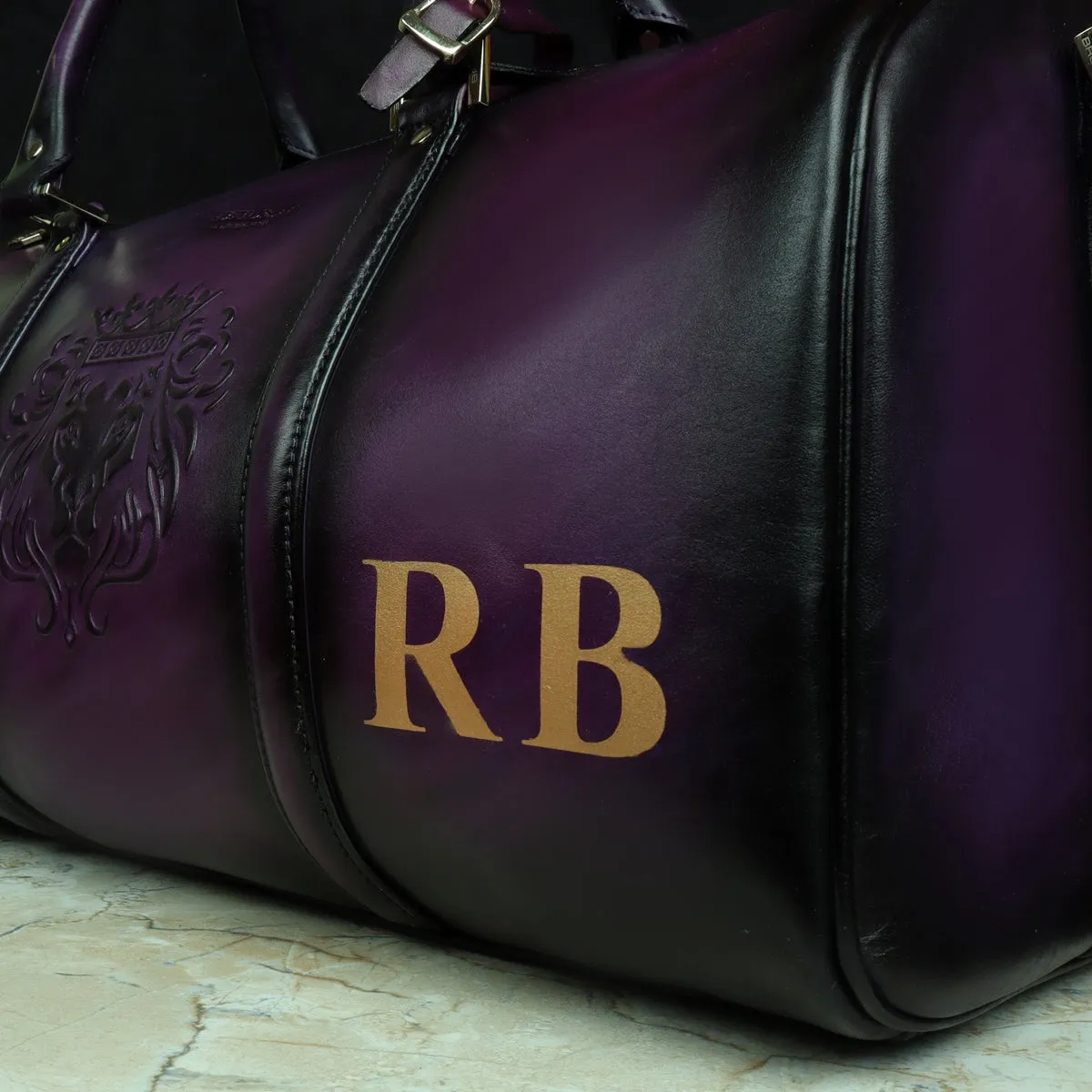 Customized RB Hand-Paint  Initial Purple Leather Duffle Bag with by Brune & Bareskin