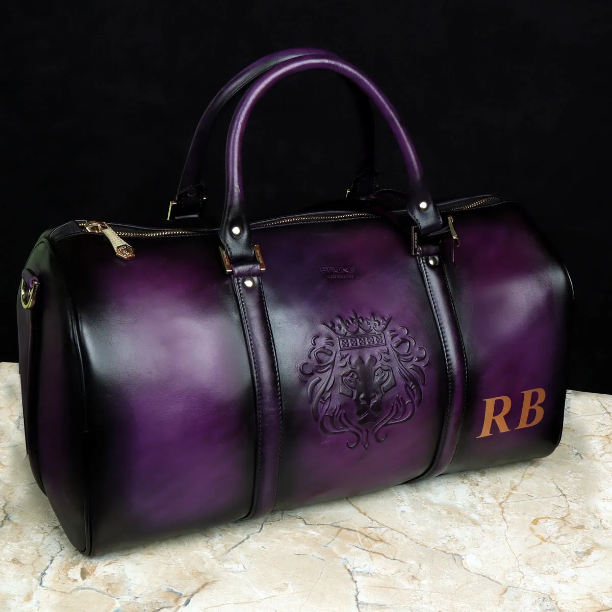 Customized RB Hand-Paint  Initial Purple Leather Duffle Bag with by Brune & Bareskin