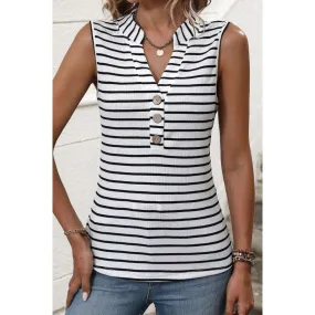 Decorative Button Striped Notched Tank