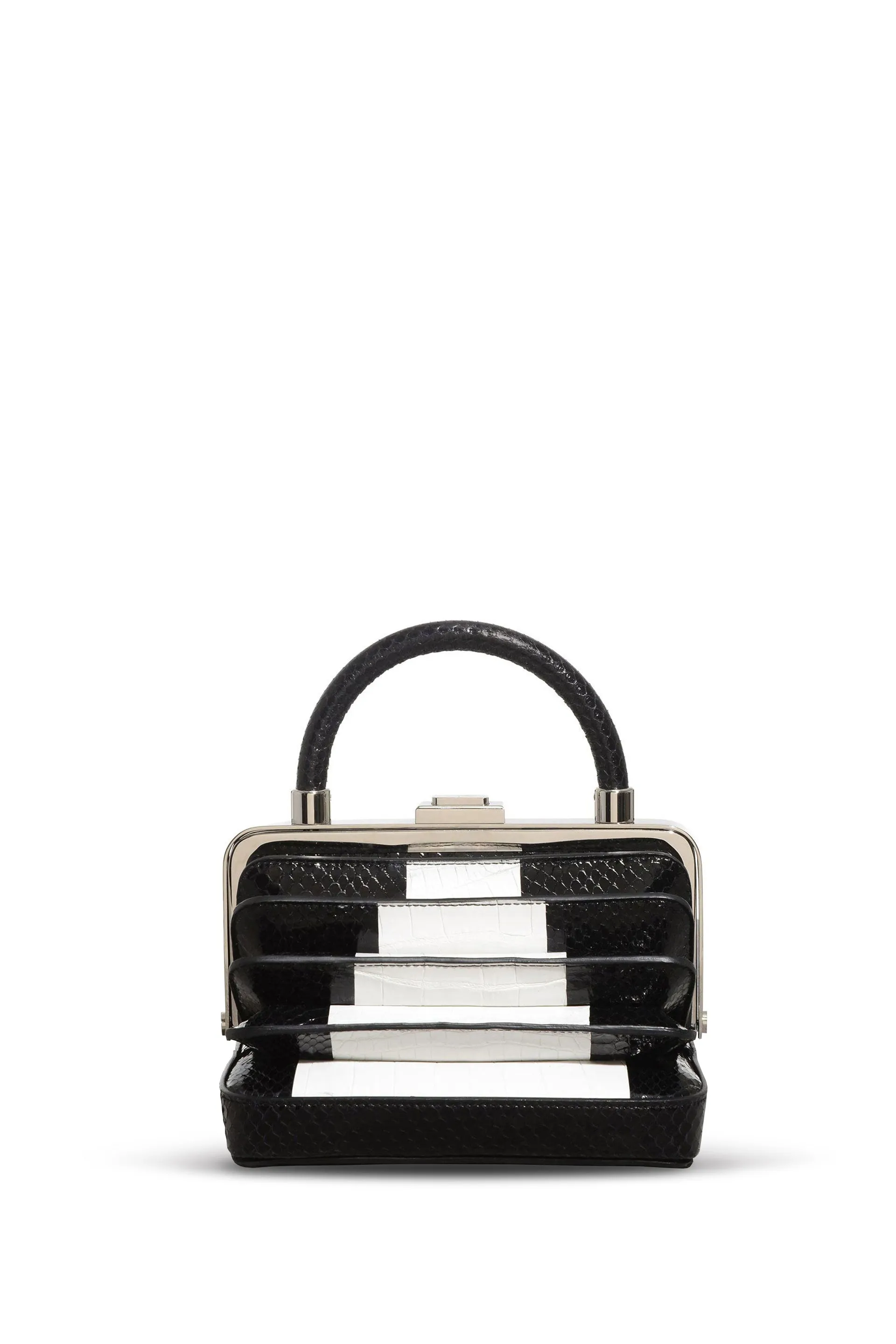 Diana Bag in Black Snakeskin & Ivory Crocodile Leather