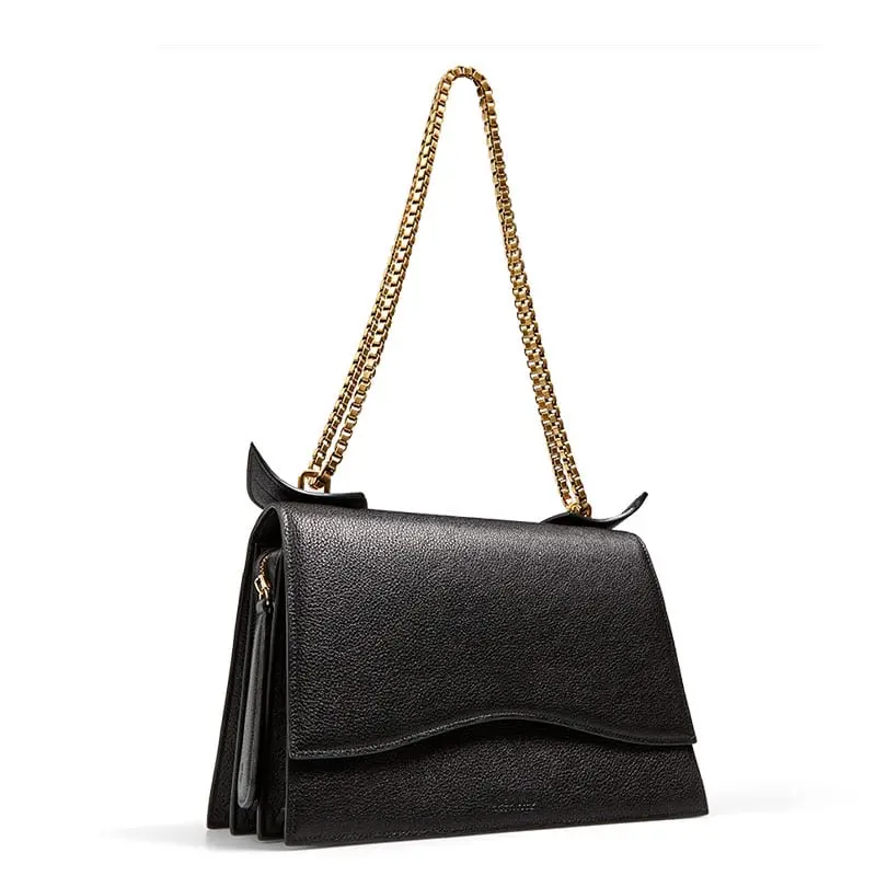 --Diavolino Piccolino Xl Black Calf Leather Shoulder Bag-