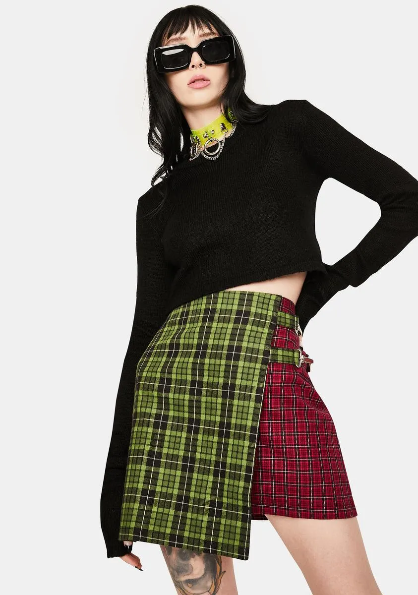 Disturb Plaid Wrap Skirt-