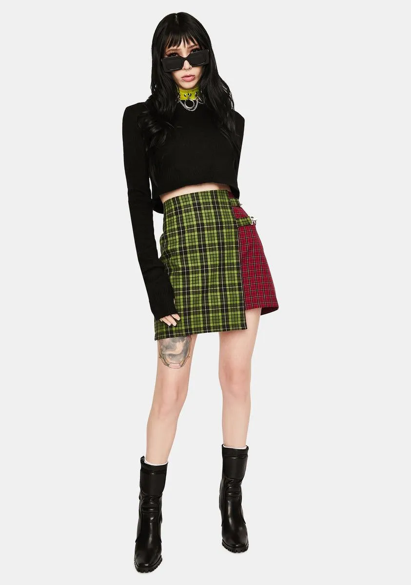 Disturb Plaid Wrap Skirt-