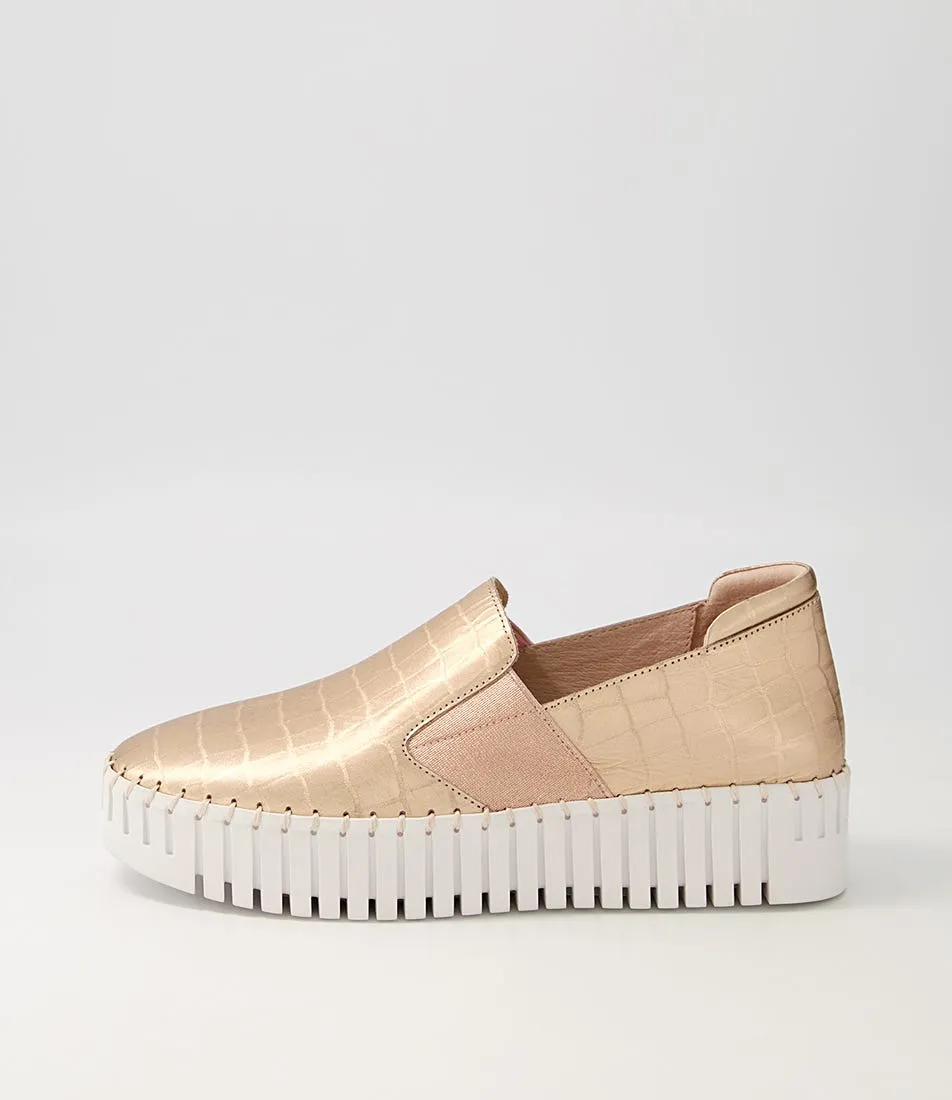 DJANGO & JULIETTE Becca Rose Gold White Croc Leather Sneakers