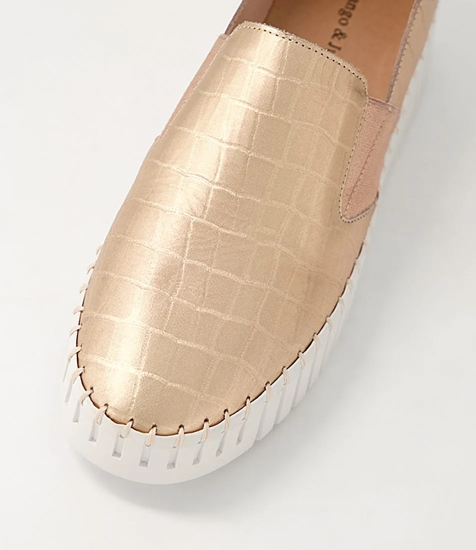 DJANGO & JULIETTE Becca Rose Gold White Croc Leather Sneakers