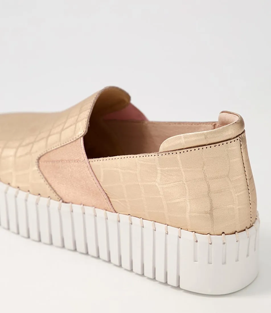 DJANGO & JULIETTE Becca Rose Gold White Croc Leather Sneakers