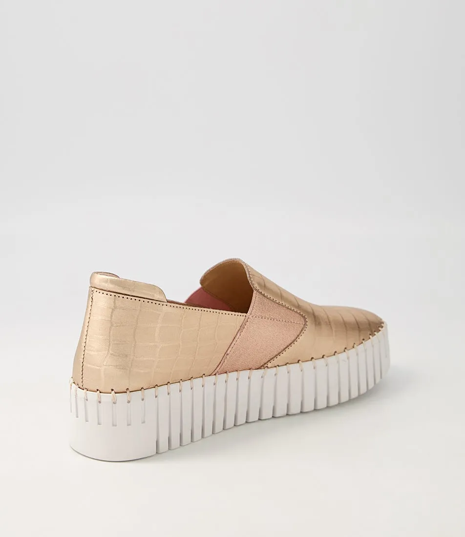 DJANGO & JULIETTE Becca Rose Gold White Croc Leather Sneakers