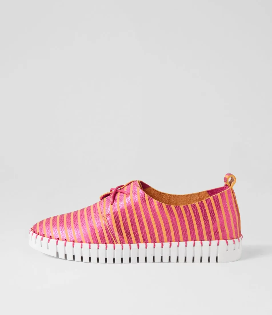 DJANGO & JULIETTE Huskies Fuchsia Orange Stripe Leather Sneakers