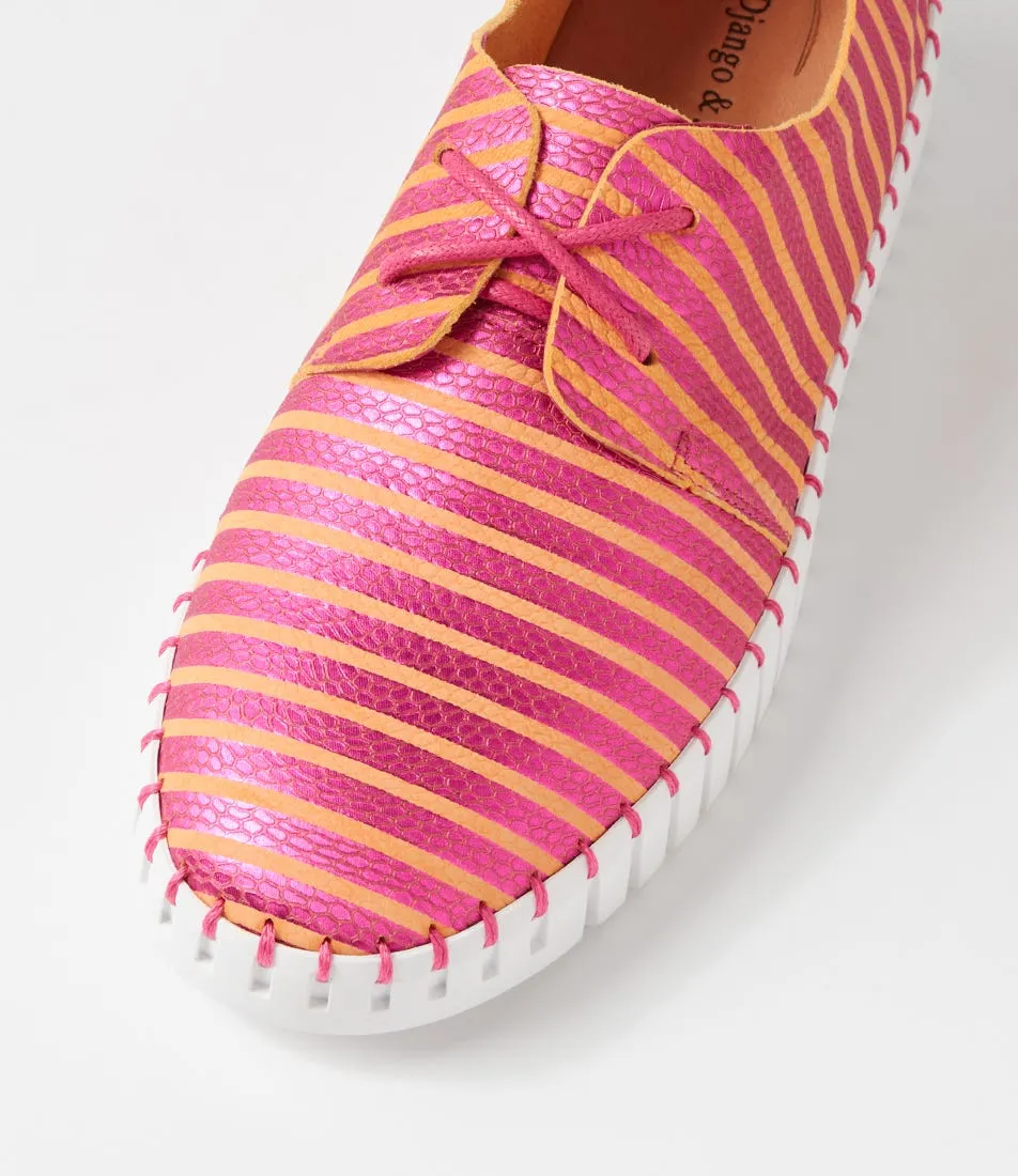 DJANGO & JULIETTE Huskies Fuchsia Orange Stripe Leather Sneakers