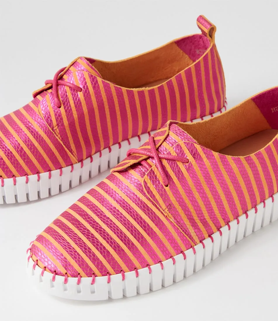 DJANGO & JULIETTE Huskies Fuchsia Orange Stripe Leather Sneakers