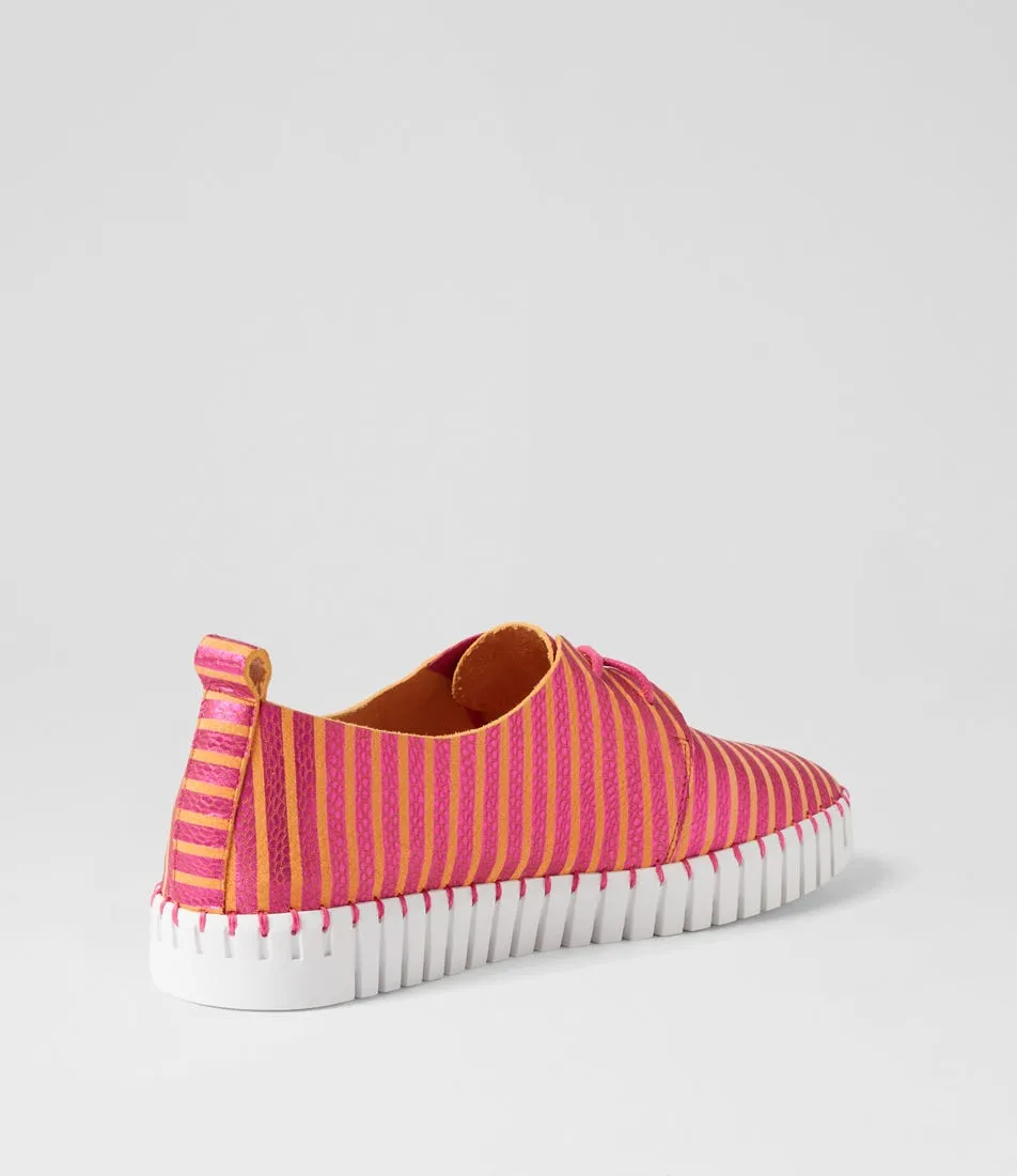 DJANGO & JULIETTE Huskies Fuchsia Orange Stripe Leather Sneakers