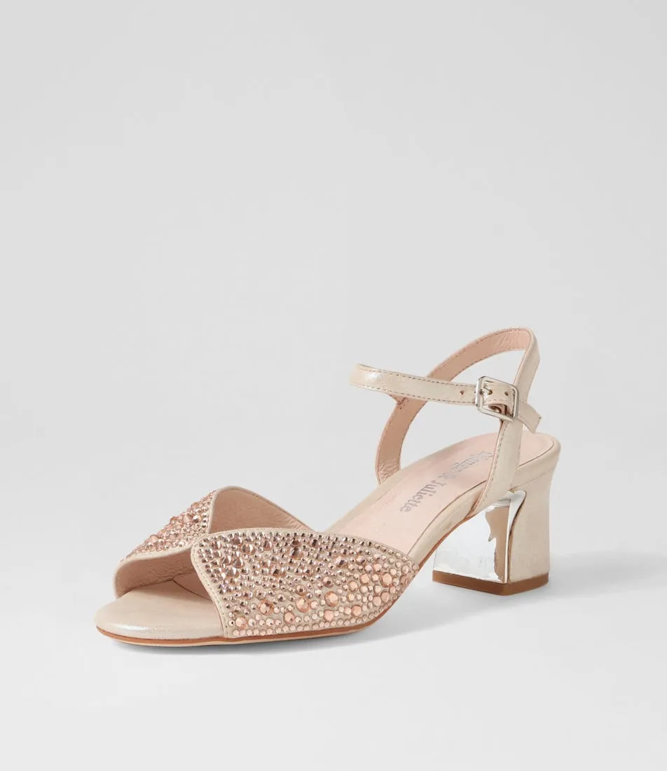 DJANGO & JULIETTE Juba Nude Shimmer Nude Leather Jewels Sandals