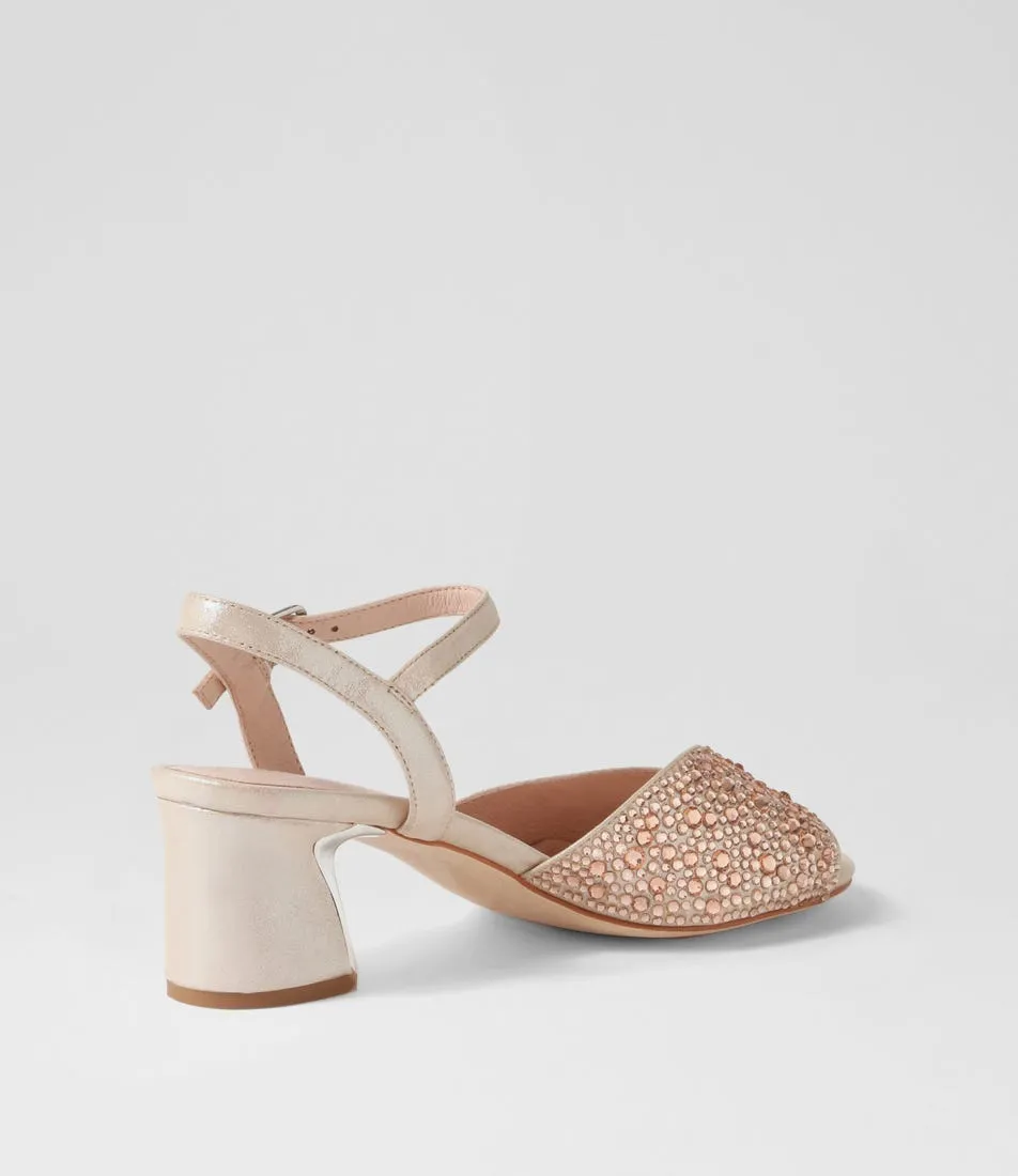 DJANGO & JULIETTE Juba Nude Shimmer Nude Leather Jewels Sandals